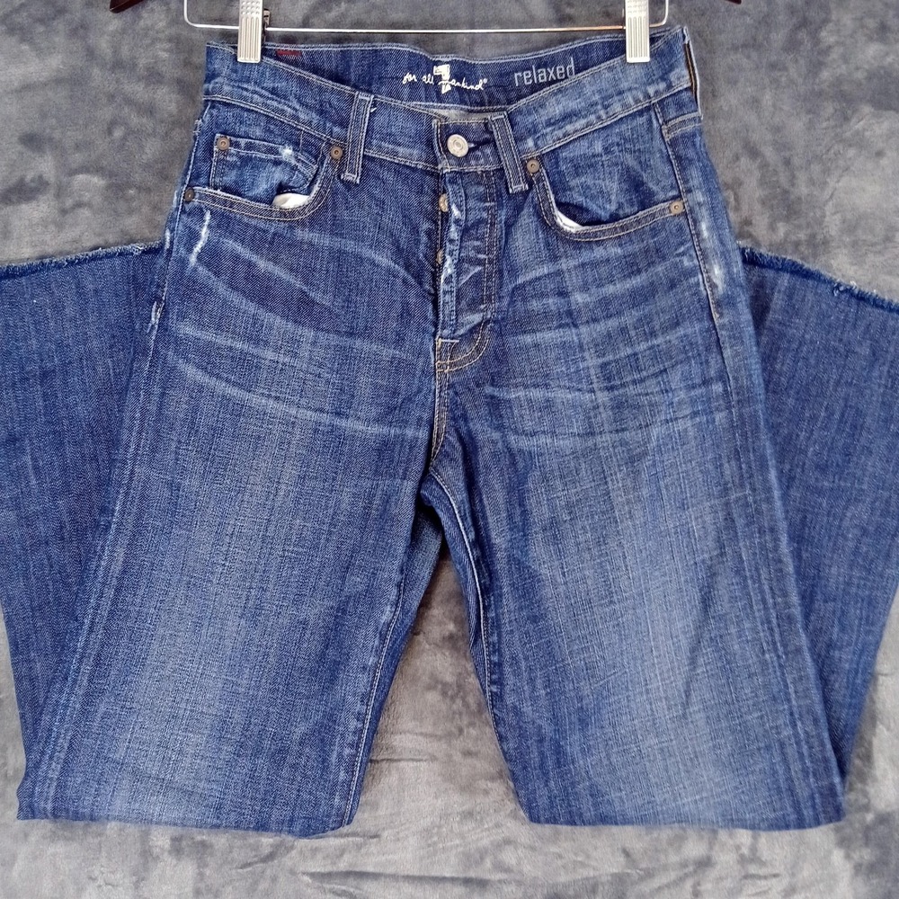 7 For All Mankind Jeans Mens 32x30 Blue Relaxed Fit Button Fly Distressed